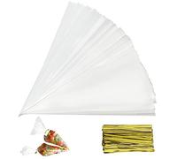 Firschoie 150 PCS Sachets Transparents Bonbons, Sacs à Cône Transparent, Sac de Bonbons en Plastique Biscuit Cadeau Mariage, pour emballer des biscuits gâteau au chocolat confiserie (13 x 25 cm)