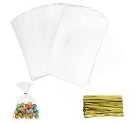 Firschoie 200 PCS Sachets Transparents Bonbons, sac carré transparent, Sac de Bonbons en Plastique Biscuit Cadeau Mariage, pour emballer des biscuits gâteau au chocolat confiserie (10 x 15 cm)