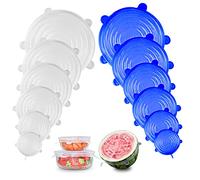 Firschoie Lot de 12 Couvercles en silicone, Réutilisable et extensible en permanence, Couvercles de différentes tailles, pour bocaux, bols, bouteilles(Bleu blanc)