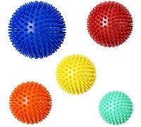 Firschoie Lot de 5 Balles de Massage hérisson avec des épines, Boule de Massage, Idéal pour masser mains, jambes, chevilles, fesses, muscles des pieds(bleu 10/rouge 9/orange 8/jaune 7/cyan 6 cm)