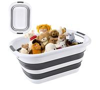 Firschoie Panier à linge pliable de 26 litres, Boîte de rangement portable peu encombrante, Règle dépliante (H x L x P) 23 x 38 x 53 cm, Convient pour la maison et le camping(noir/blanc)