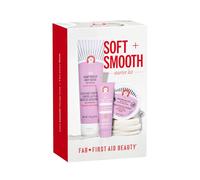 First Aid Beauty - Coffret Découverte Peau Douce : Gommage Corps KP 10 % AHA (114 g), Lotion Corps Lissante 10 % AHA Pêche (189,9 g) et Disques Anti-Poils Incarnés BHA + AHA (28 pcs)
