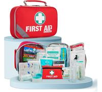 First Aid Kit (215 Pieces) + Bonus 43 Piece Mini First Aid Kit For Home,Car,Camping,Office,Boating And Travel (Red)