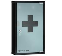 First Aid Only Armoire à Pharmacie Noire à 3 Compartiments & Porte Vitrée | Armoire de Premiers Secours en Métal Verrouillable | Armoire Murale 50 x 30 x 12 cm | P-10202 00
