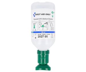First Aid Only Flacon de rinçage oculaire 500 ml de solution de chlorure de sodium (0,9%), Douche oculaire de premiers secours avec solution saline, P-44011 00