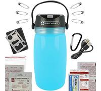First Aid Only P-10050 Lampe d'urgence avec Signal SOS avec kit de Premiers Secours, Outil Multifonction, Mousqueton, Batterie, câble USB, Solaire, Bleu