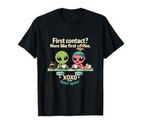 First Contact First Coffee UFO Pun Alien Diner T-Shirt