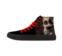 FIRST DANCE Skull Printed Shoes Men High Top Canvas Fashion Sneaker Punk Rock Joker Shoe Cool Black Shoes for Man,10.5