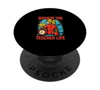 First Day Teacher Rockin' The Teacher Life Cute Women ABCD PopSockets PopGrip Adhésif