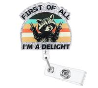 First of All, I'm a Delight - Bobine de badge d'infirmière amusante en forme de raton laveur - Porte-badge pédiatrique rétractable pour infirmière, infirmière, étudiant, médecin, travailleurs sociaux