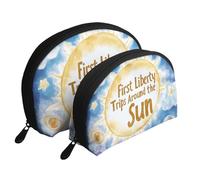 First Trip Around The Sun Aquarelle Planètes et étoiles Trousse de toilette de voyage 2 pièces Portable Shell, blanc, Taille unique