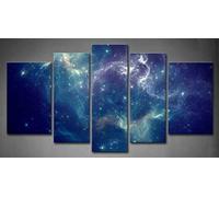 First Wall Art - Espace Tableau Toile Nébuleuse Abstraite Colorée dans l'univers Bleu Peinture Murale Cadre 5 Pièces Moderne Art Poster Decoration pour Le Maison,Salon,Chambre,Cuisine