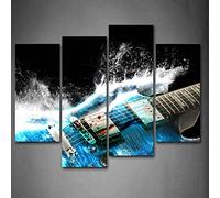 First Wall Art Guitare dans Bleu Et Vagues Regards Beau Peinture Murale d'art l'image imprimée sur Toile La Musique Photos d'œuvres d'art pour Le Bureau à Domicile Décoration Moderne