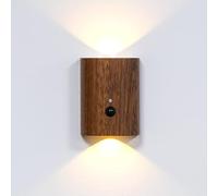 FIRST4MAGNETS MagLight Applique murale magnétique en bois sans fil rechargeable par USB pour chambre à coucher, bureau, étude, salon, couloir - Bois sapele