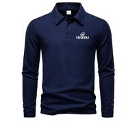 FirstCic is.u_zu Polo Homme à Manches Longues en Maille Waffle en Coton Simulé Sèche Rapide et Respirable Coupe Sportif et Démuni (Bleu,Grand)