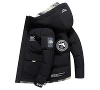 FirstCic Nouvelle veste en coton pour homme Gl.o_ck imprimée recto-verso vêtement d'hiver épais à capuche veste casual chaude et épaisse (Noir,3TG)