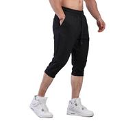 FIRSTGYM Casua Pantalon de Jogging 3/4 fuselé pour Homme, Noir, Taille M