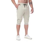 FIRSTGYM Pantalon de Jogging décontracté 3/4 pour Homme, Coupe fuselée, entraînement, Gym, entraînement, Beige, Taille XL