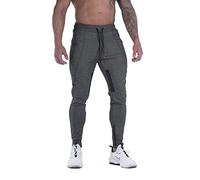 FIRSTGYM Pantalon de Jogging pour Homme, Coupe ajustée, Pantalon d’entraînement avec de la Maille aux Cuisses et Poches zippées, Gris foncé, Taille M