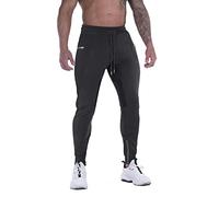 FIRSTGYM Pantalon de jogging pour homme, coupe ajustée, pantalon d’entraînement avec de la maille aux cuisses et poches zippées, noir, Taille L