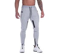 FIRSTGYM Pantalon de jogging pour homme, coupe ajustée, pantalon d’entraînement avec de la maille aux cuisses et poches zippées, gris clair, Taille S