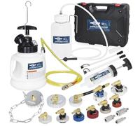 FIRSTINFO A1163HK3 | Purgeur de Frein Manuel 3L avec 11 adaptateurs métalliques maître-Cylindre + Bouteille de récupération + Pompe d’Extraction + 3 raccords