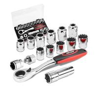 FIRSTINFO F32282C | go-thru Coffret à douilles 15 pièces | Clé à molette 3/8" | Spline Sockets
