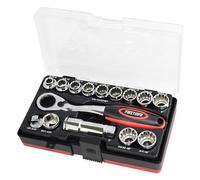 FIRSTINFO F32282C | go-thru Coffret à douilles 15 pièces | Clé à molette 3/8" | Spline Sockets