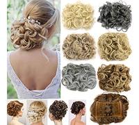 FIRSTLIKE Extension de cheveux courts et bouclés pour chignon - Facile à étirer - Peignes à clipser - Extension de queue de cheval - Chignon - Postiche