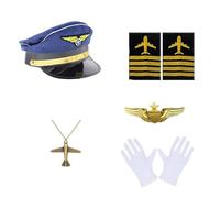 FIRSTXIU Accessoire de cosplay de capitaine de compagnie aérienne d'Halloween avec chapeau, épaulettes, cravate, hôtesse de l'air, ensemble de costume d'hôtesse de l'air