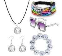 FIRSTXIU Accessoires de déguisement pour femme des années 1960-1970 et 80 - Ensemble de discothèques - Boucles d'oreilles - Lunettes de soleil à paillettes - Bandeau et collier - Déguisement