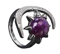 FIRSTXIU Bagues en cristal étincelant confortables à porter avec des pierres précieuses naturelles, bijoux tendance en cristal accessoire étoile et lune, taille unique, Comme décrit, Comme décrit.