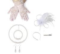 FIRSTXIU Bibi et boucles d'oreilles style vintage pour femme avec plumes et mailles pour fêtes et occasions spéciales, Dentelle