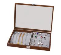 FIRSTXIU Boîte de rangement multifonction en bois pour boucles d'oreilles avec plusieurs emplacements et couvercle transparent pour ranger des accessoires et des boucles d'oreilles