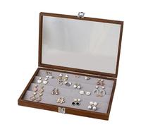 FIRSTXIU Boîte de rangement multifonction en bois pour boucles d'oreilles avec plusieurs emplacements et couvercle transparent pour ranger des accessoires et des boucles d'oreilles