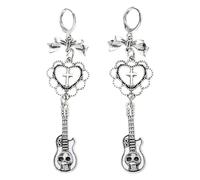 FIRSTXIU Boucles d'oreilles, boucles d'oreilles créoles tendance, boucles d'oreilles créoles en forme de cœur avec nœud et guitare, bijoux déclaration pour femmes et filles