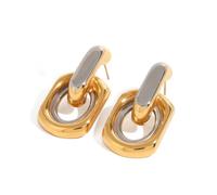 FIRSTXIU Boucles d'oreilles pendantes géométriques vintage en métal style français deux tons multi-couches rondes à suspendre pour femme