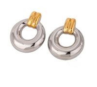 FIRSTXIU Boucles d'oreilles pendantes géométriques vintage en métal style français deux tons multi-couches rondes à suspendre pour femme