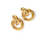 FIRSTXIU Boucles d'oreilles pendantes géométriques vintage en métal style français deux tons multi-couches rondes à suspendre pour femme