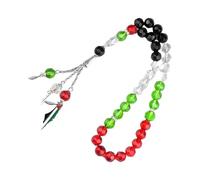 FIRSTXIU Bracelet de prière réglable en cristal artificiel pour le Ramadan - Fait à la main - Avec drapeau triangulaire - Bijoux religieux - Pompons, taille unique, Comme décrit