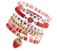 FIRSTXIU Bracelets colorés en argile souple avec lettre d'amour et breloque cœur fraise réglable fait à la main bijoux perles bracelet