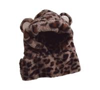 FIRSTXIU Chapeau doux d'hiver coupe-vent avec protection des oreilles - Motif léopard - Pour enfants - Pour les voyages en plein air - Chapeau à imprimé léopard, café, Taille unique