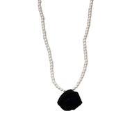 FIRSTXIU Collier, chaîne de clavicule en forme de fleur gothique noir/blanc, boucles d'oreilles, accessoire floral thème bijoux pour mariage, 40 cm, Perle synthétique