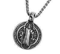 FIRSTXIU Collier, collier vintage pour homme double face avec pendentif médaillons d'exorcisme, amulette catholique, accessoire de bijoux, 27*37mm, Métal