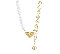 FIRSTXIU Collier, design vintage, collier avec pendentif d'amour exagéré froid, chaîne clavicule, bijou femme imitation perle, 40.5+6cm, Métal