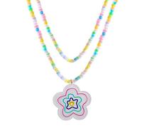 FIRSTXIU Collier, double couche clavicule chaîne collier mignon cool charmant amour cinq branches étoile fille coeur fleur charme collier perles, 42+6cm, Acrylique