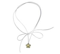 FIRSTXIU Collier, élégant collier floral avec ruban pour femme avec fleur de dopamine ras du cou, chaîne de pull, chaîne de déclaration de bijoux, 140cm Pendant 2.8cm, Acrylique + corde en velours