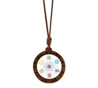 FIRSTXIU Collier élégant en bois avec pendentif en forme de cube de métatron - Géométrie sacrée - Hexagramme et amulette Sri Yantra - Longueur réglable, Matériaux mélangés