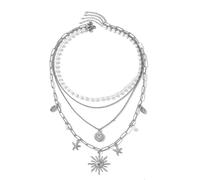 FIRSTXIU Collier en acier inoxydable avec pendentif fleur et étoile de mer - Bijou élégant pour femme - Pour fêtes et occasions formelles