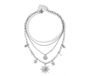 FIRSTXIU Collier en acier inoxydable avec pendentif fleur et étoile de mer - Bijou élégant pour femme - Pour fêtes et occasions formelles